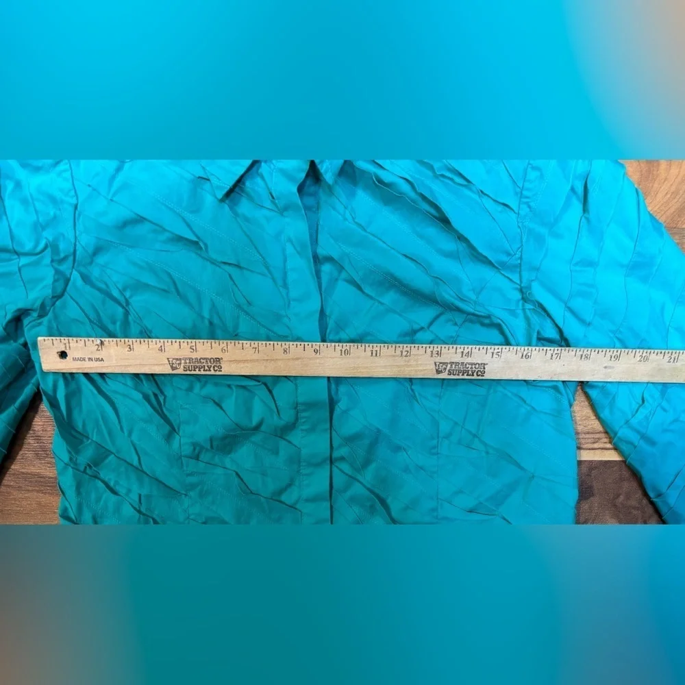 Lafayette 148 New York Teal Textured Button-Up Blouse Size 10 - Picture 5 of 8